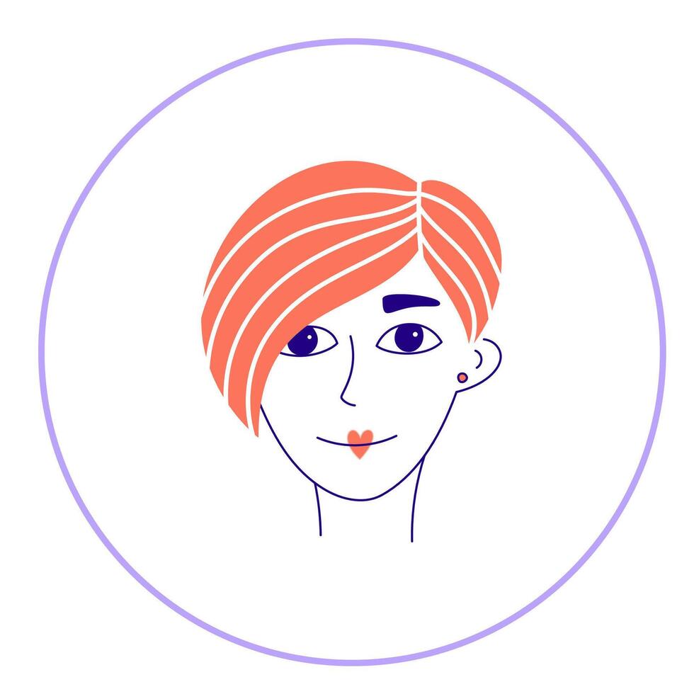 Hand drawn doodle face. Simple avatar portrait of young woman for social media, apps, icons, website vector