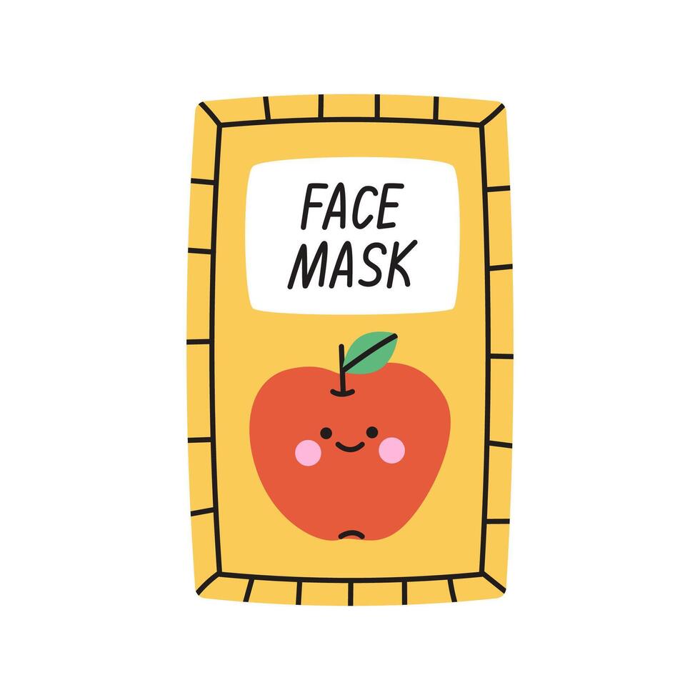 Fabric face mask illustration. Cute packaging of face mask with apple. Flat illustration isolated on white background. vector