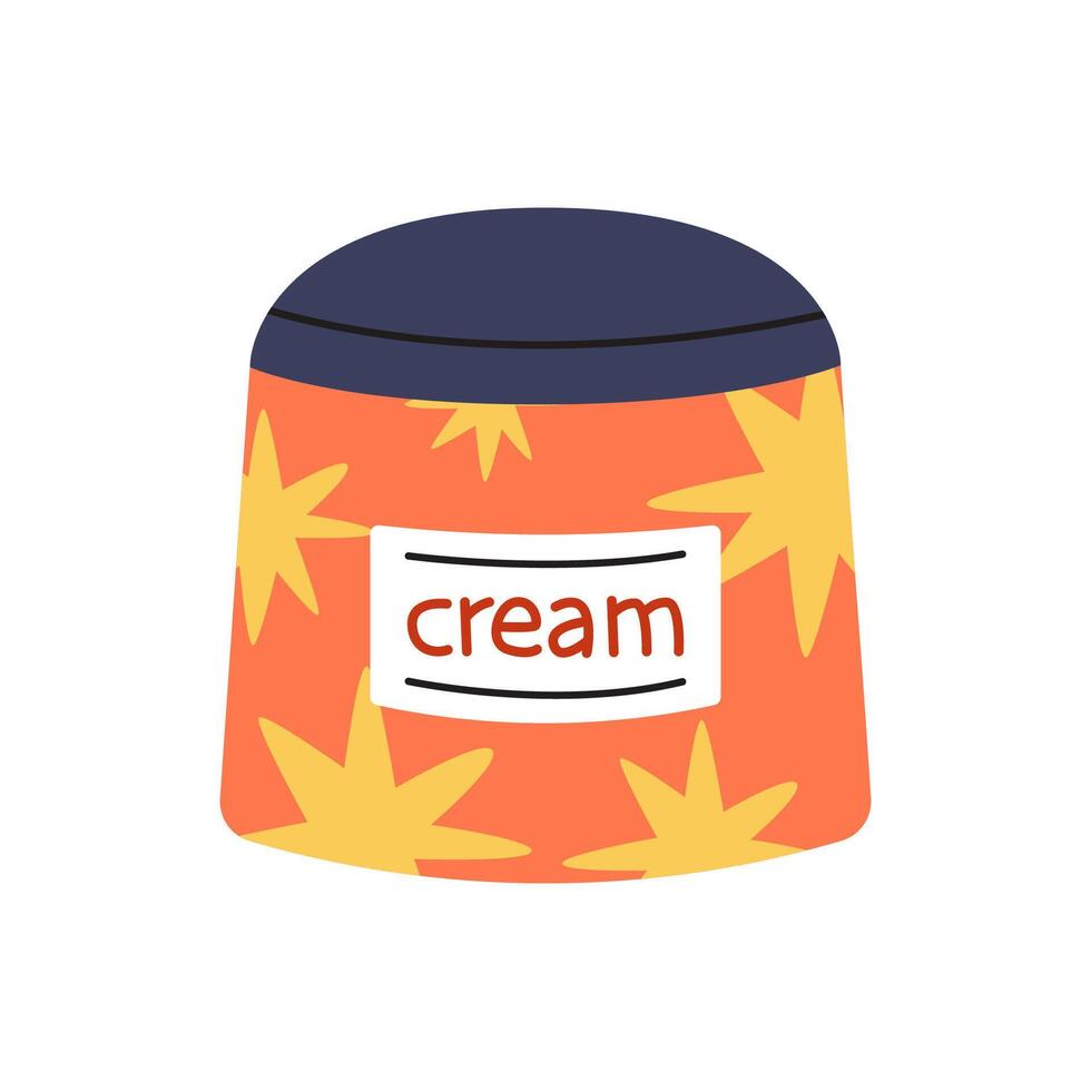 Face cream in round packaging with stars. Flat illustration isolated on white background. vector