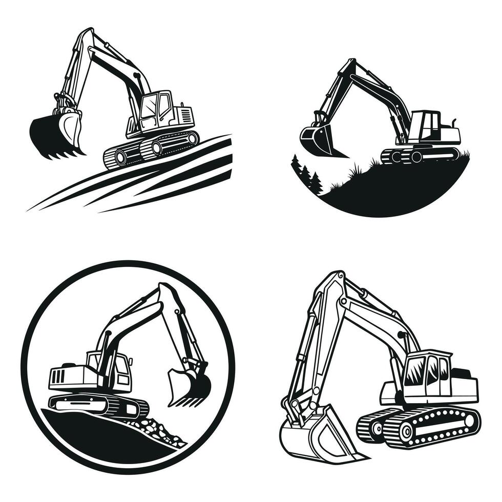 Black and White Excavator Art vector