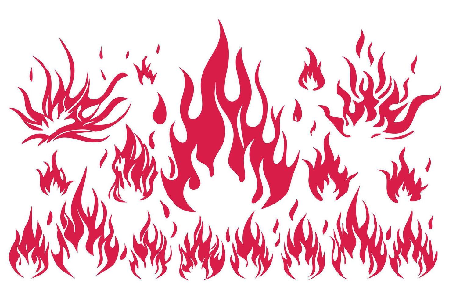 Set of fire icons. Flame design of different shapes. Bonfire vector
