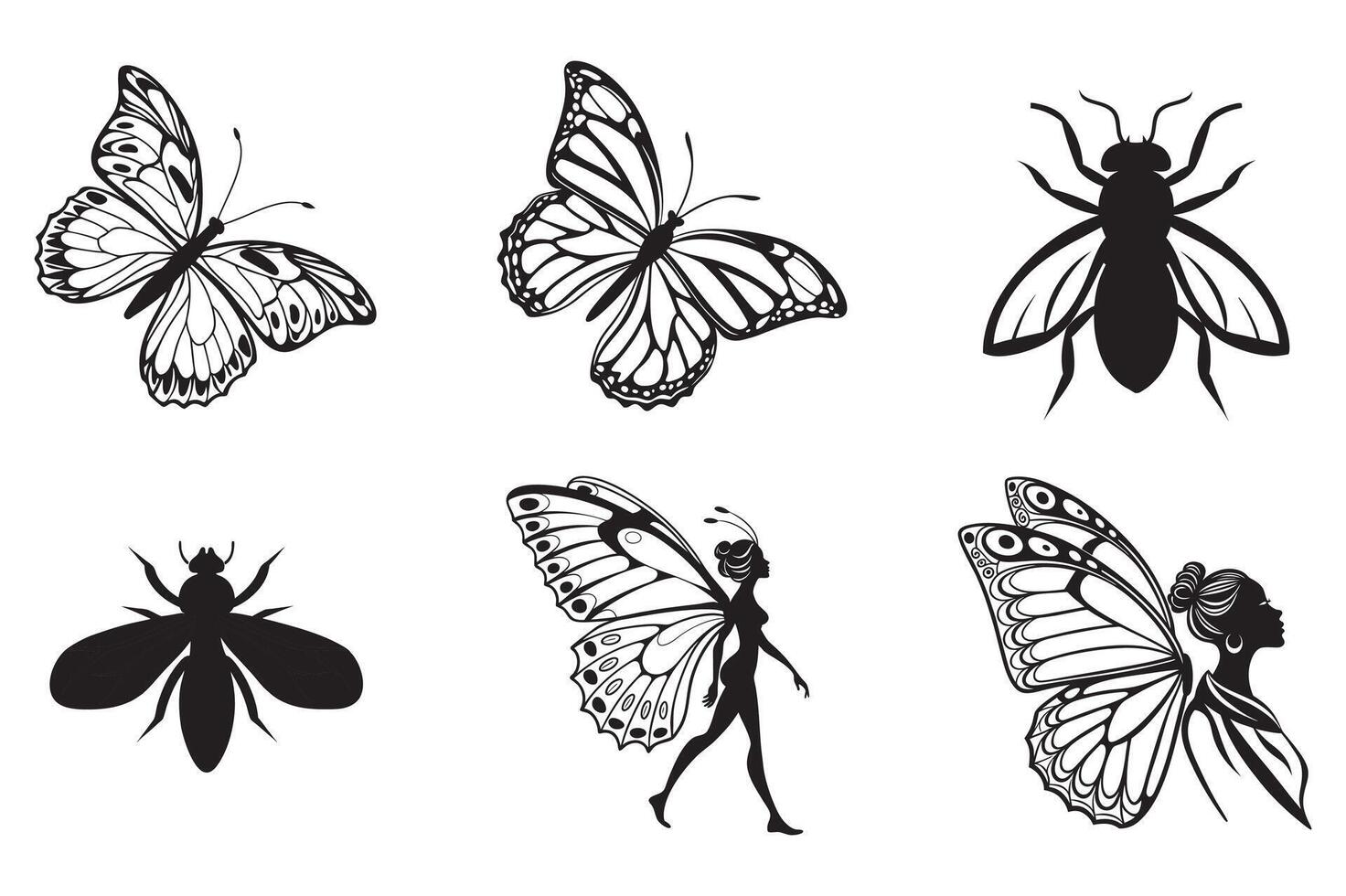 Ink Style Butterfly Cliparts vector