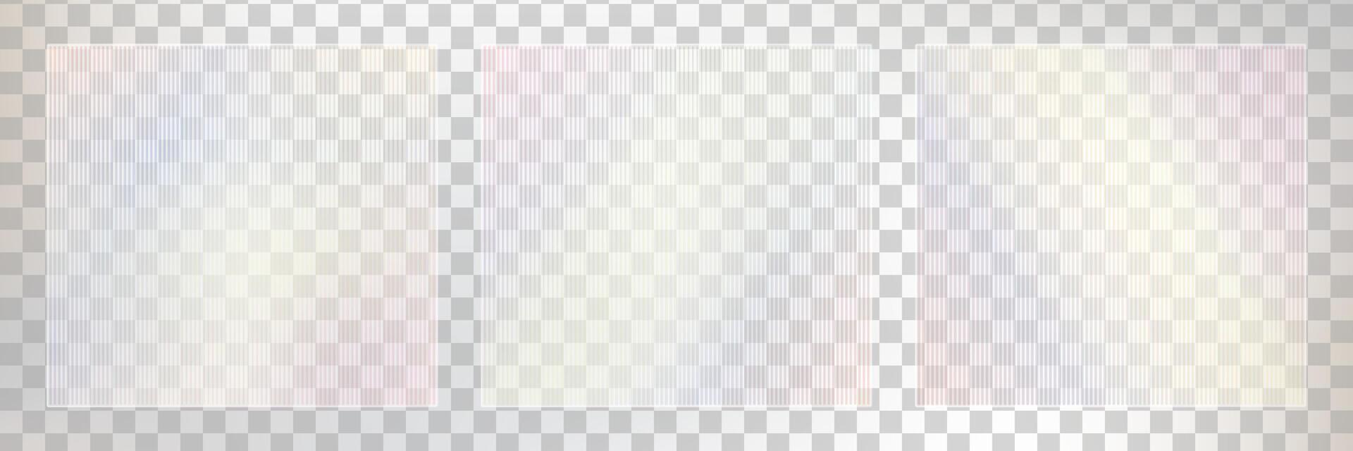 Ribbed glass glossy frame. Transparent overlay effect for wavy clear plastic texture. Square frames of abstract corrugated striped frosted plexiglass. Acrylic reeded fluted panel close-up vector
