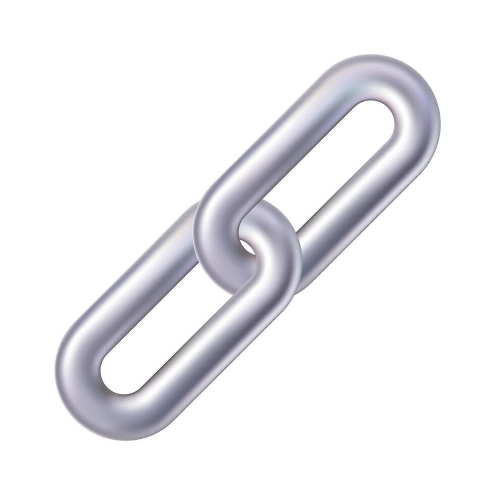 Chain link 3d render, abstract connect blockchain icon. Attach file, bond pay, lock digital payment. Two connected rings isolated, share payment button. Partner block hyperlink, fintech valuable data vector