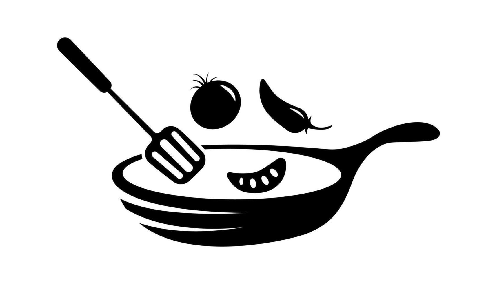 Silhouettes of fresh ingredients, spatula and frying pan. vector
