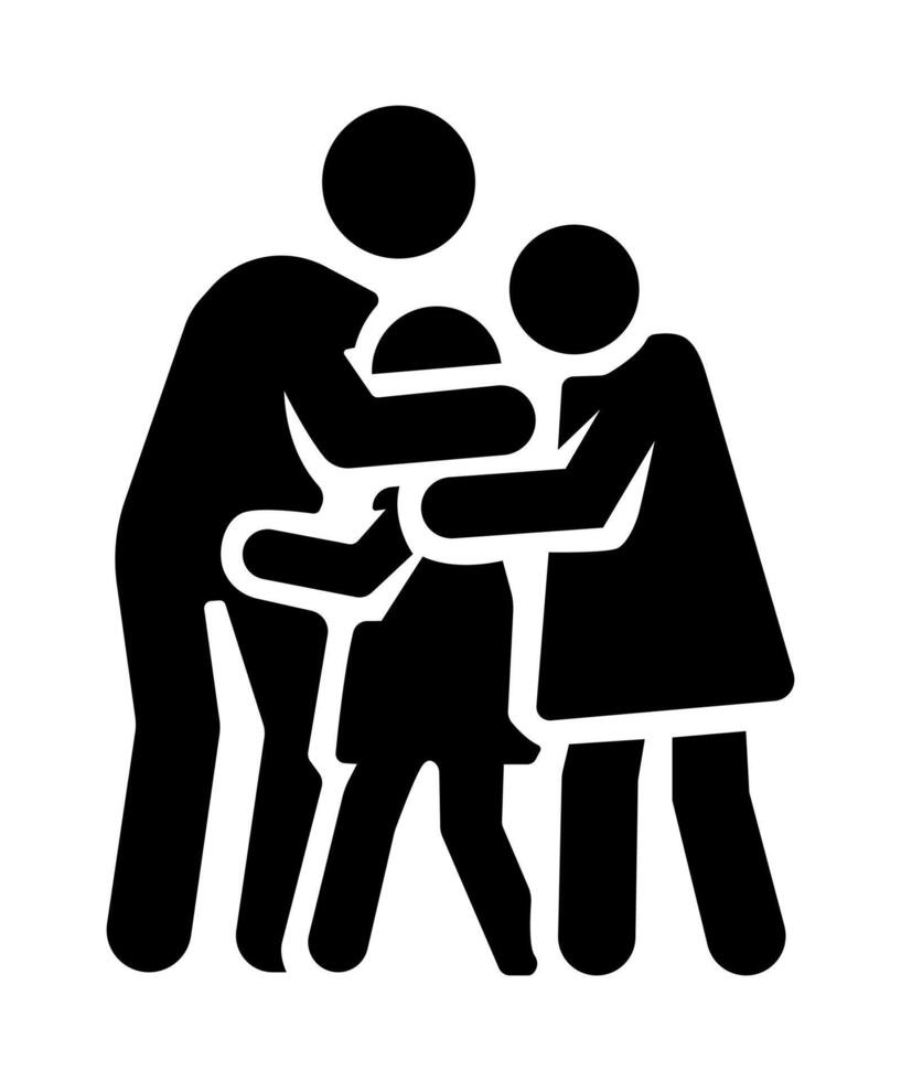 Silhouette stickman parent and child hugging. happy family. vector