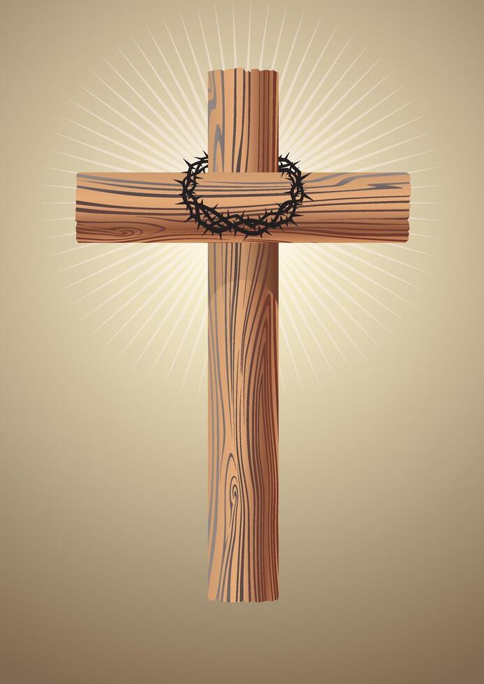 Wooden Cross and Crown of Thorns vector