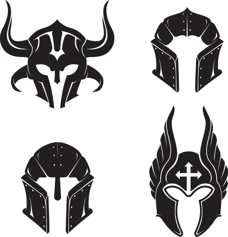Fantasy Medieval Helm Armor Silhouette Set vector