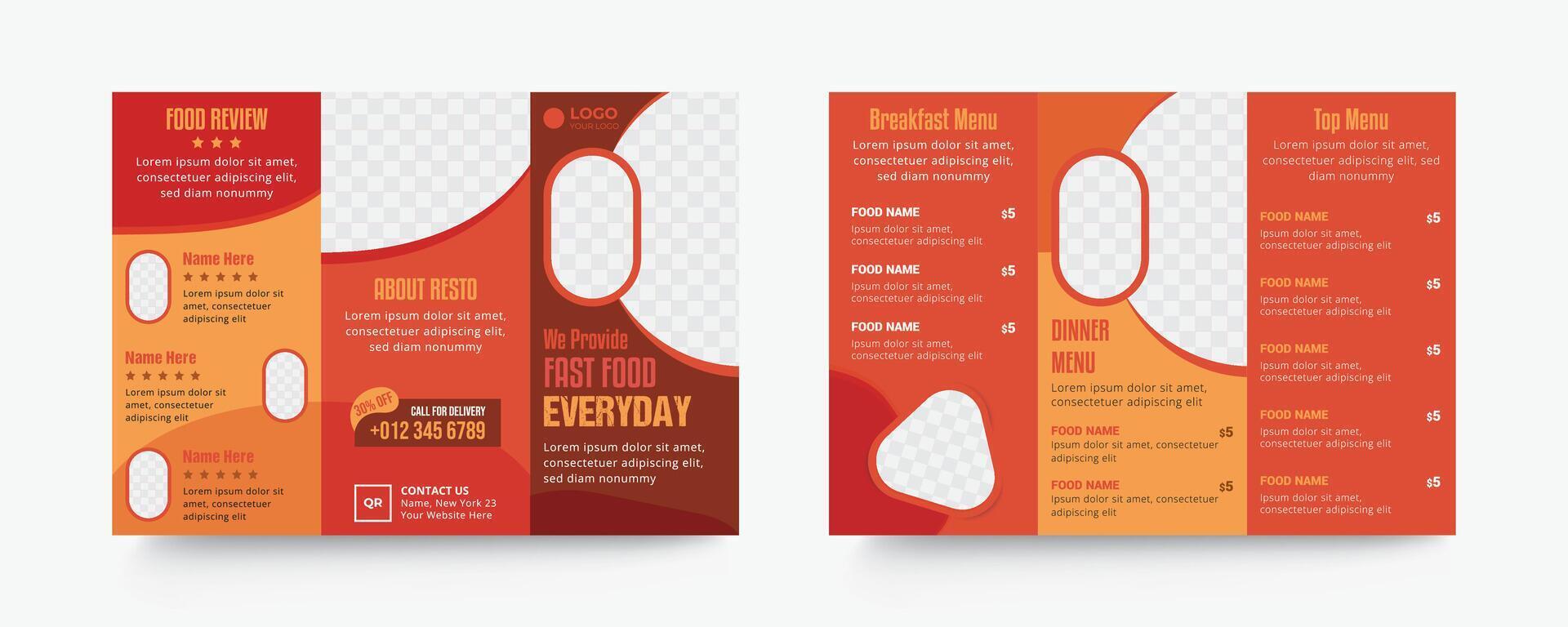 Restaurant food trifold brochure design template vector