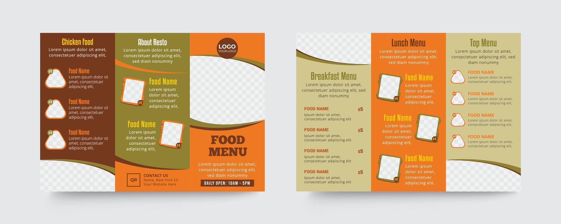 Restaurant A4 food menu trifold brochure template vector