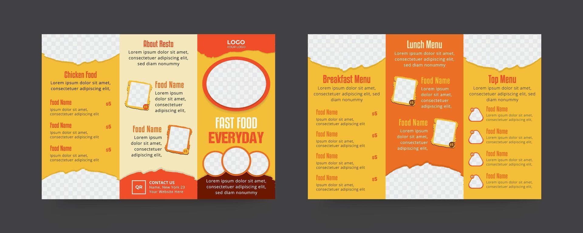 Restaurant A4 food trifold template design vector
