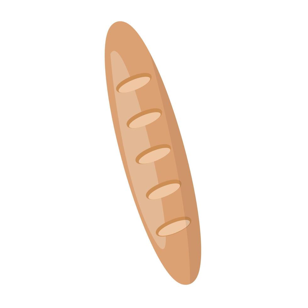 A whole baguette. Bread that's brought along for a picnic or eaten for breakfast. vector