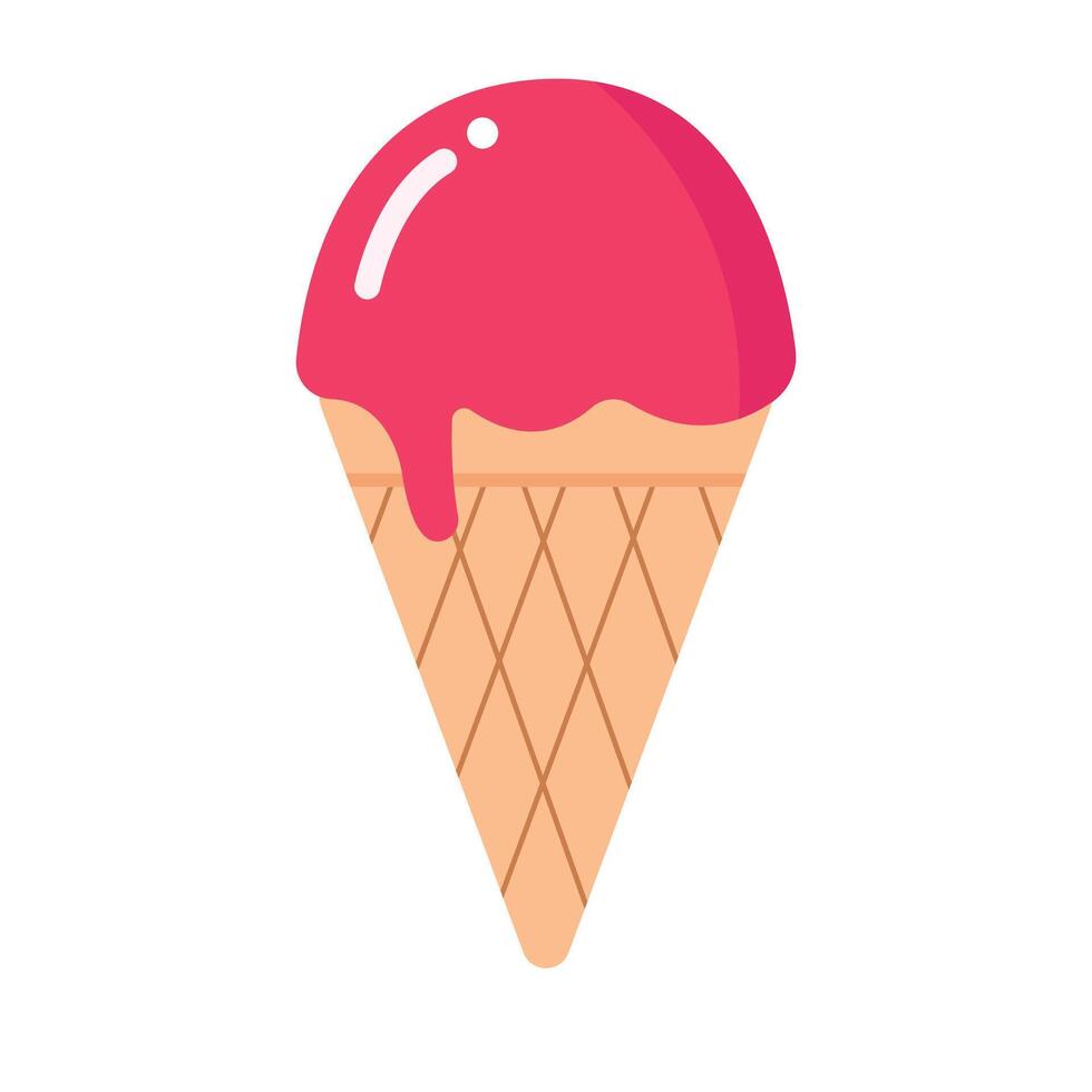 Strawberry ice cream in a cone. A strawberry ice cream with a tangy, sweet, and refreshing taste perfect for summer. vector