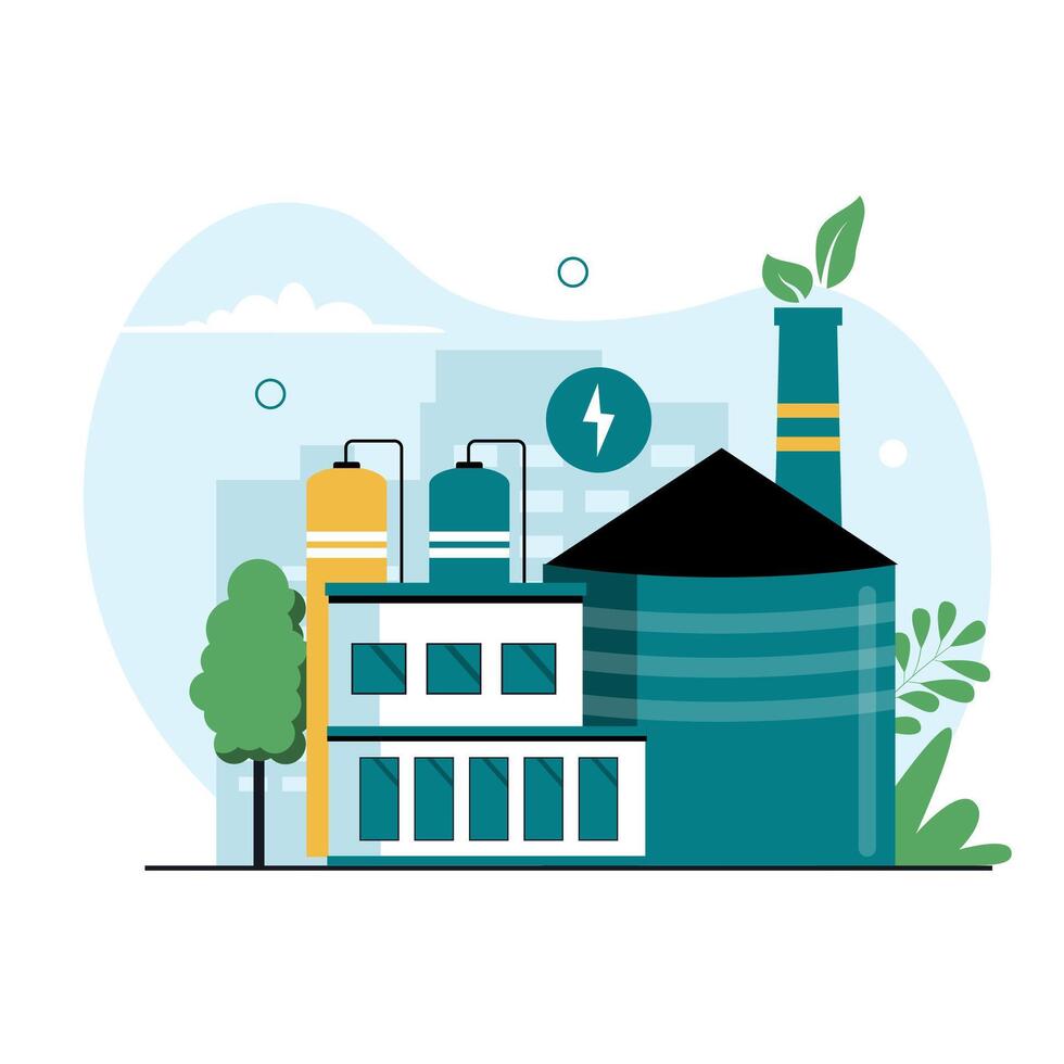 Green Electricity Factory Illustration with Eco-Friendly Power Plant and Trees vector