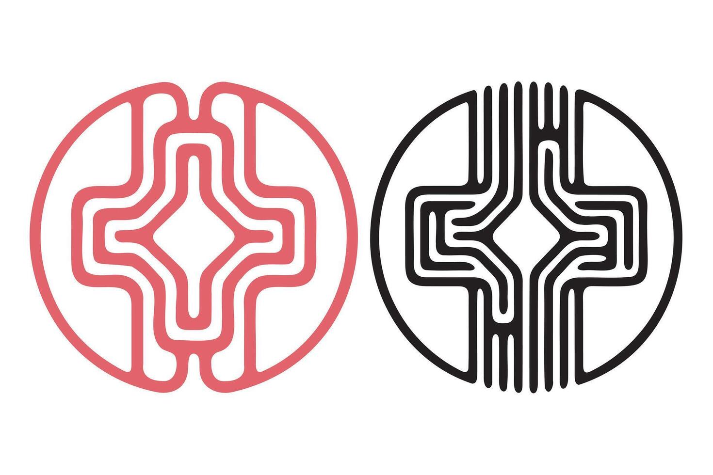 Abstract circular cross line art silhouette vector