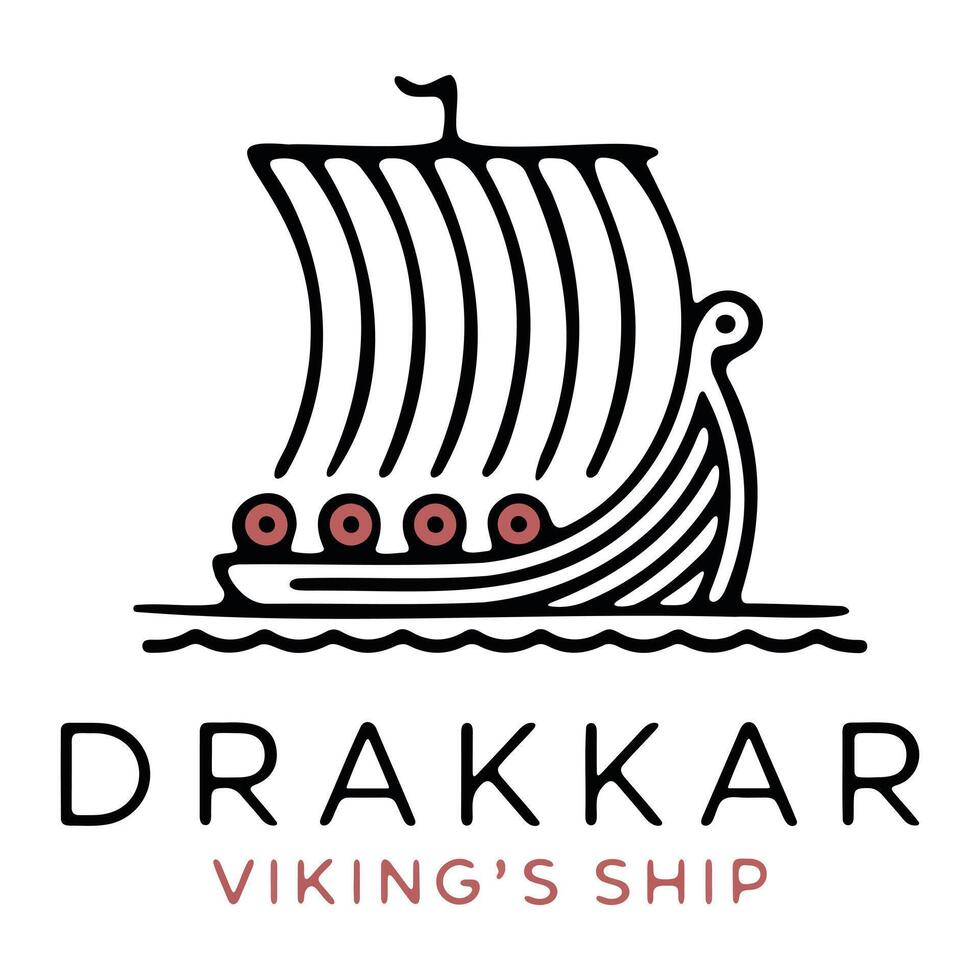 Viking drakkar ship silhouette illustration vector