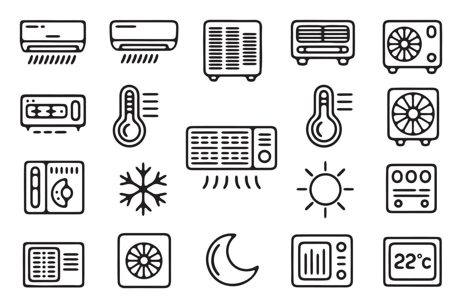 Air conditioning and temperature icons silhouette vector