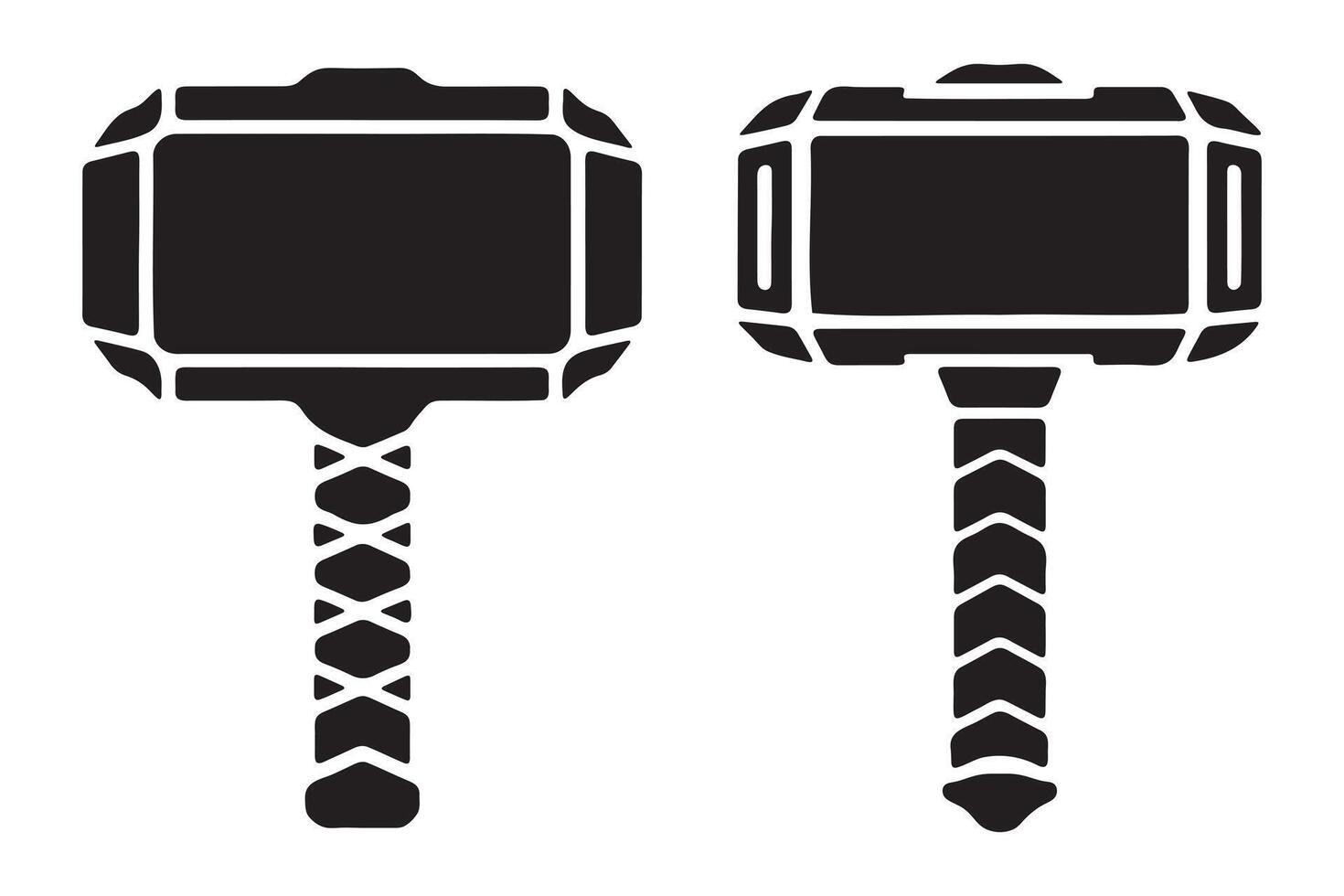 Two mjolnir hammer silhouettes in different styles vector