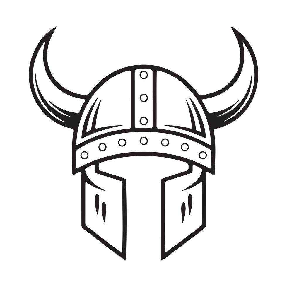 Bold line art viking helmet with horns silhouette vector