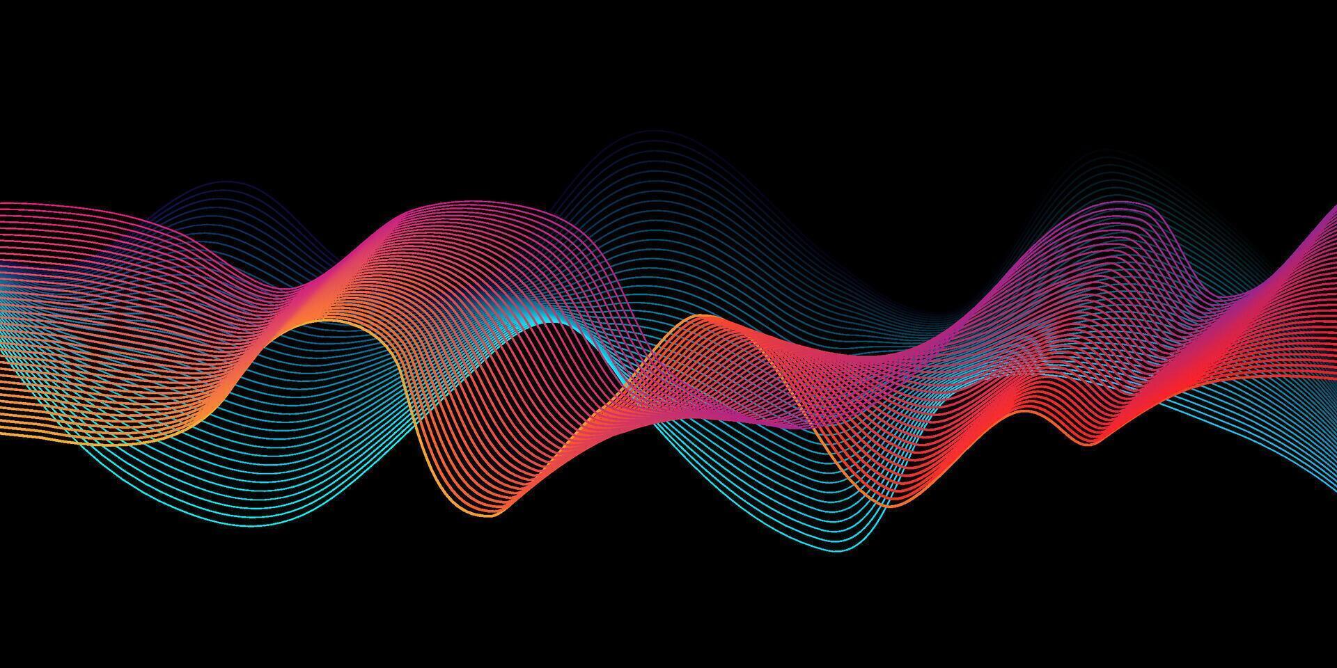 Abstract banner with colourful flowing lines design on black vector