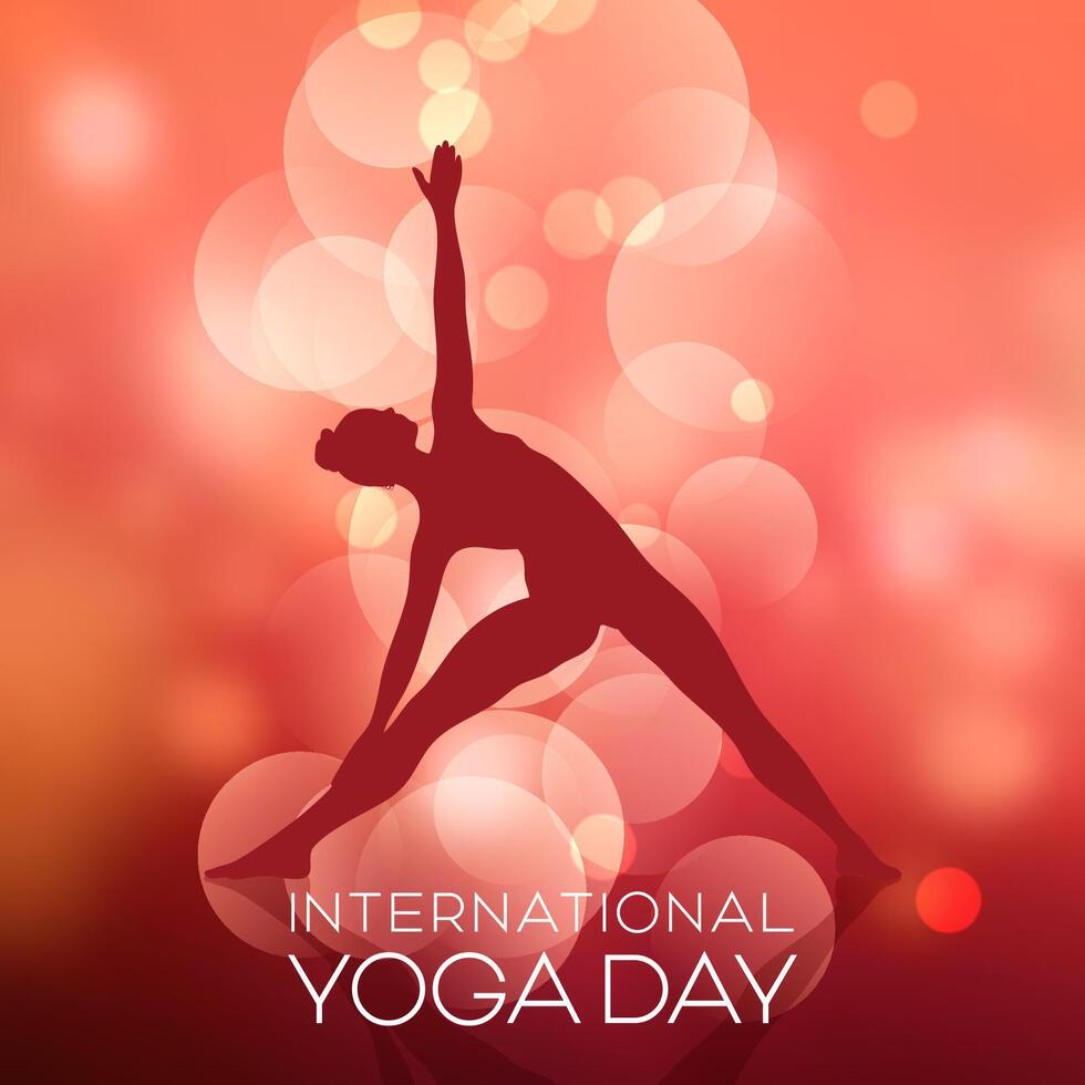 Female in yoga pose on pastel coloured bokeh lights background vector