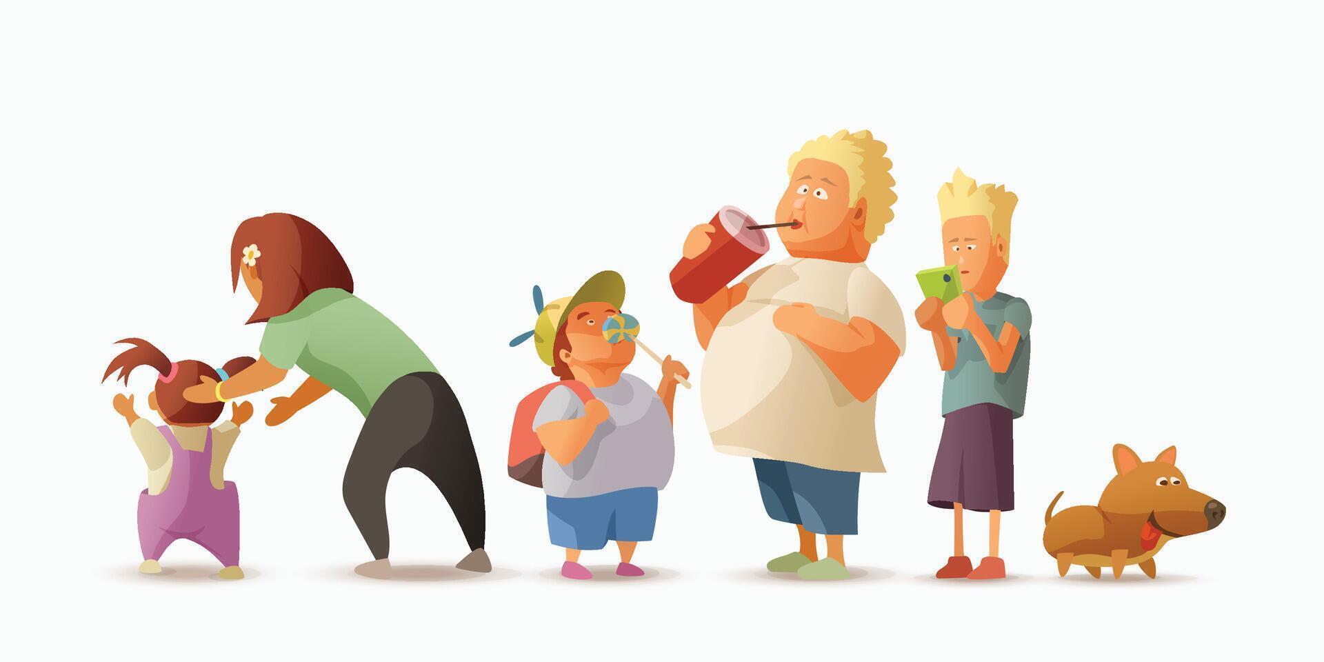 big family in cartoon design set isolated vector