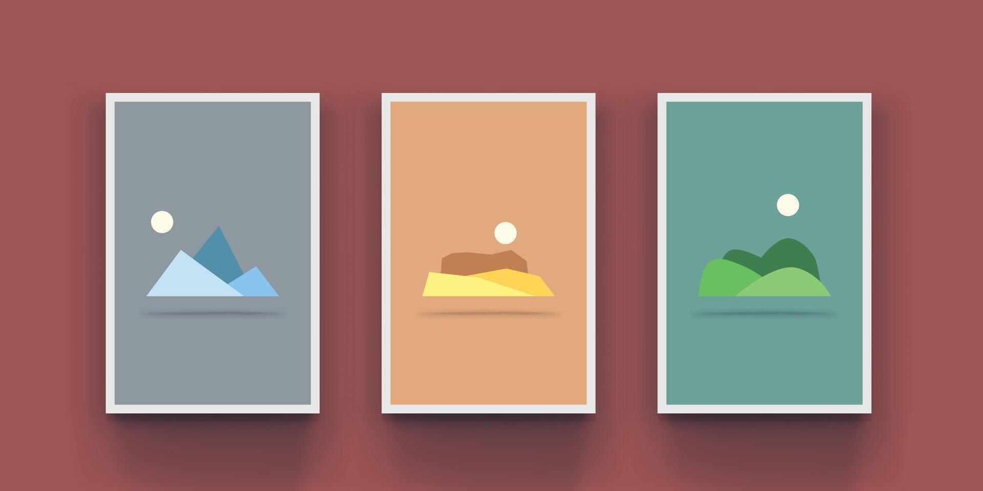 three abstract landscapes in set simple design vector