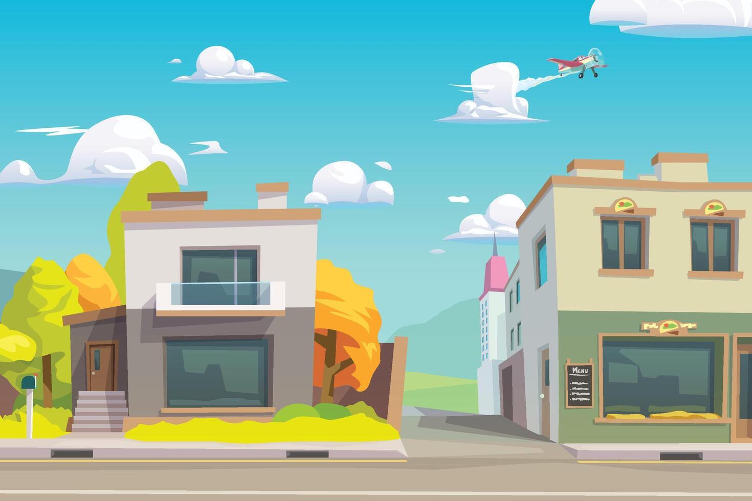 small peaceful city street at sunny day vector