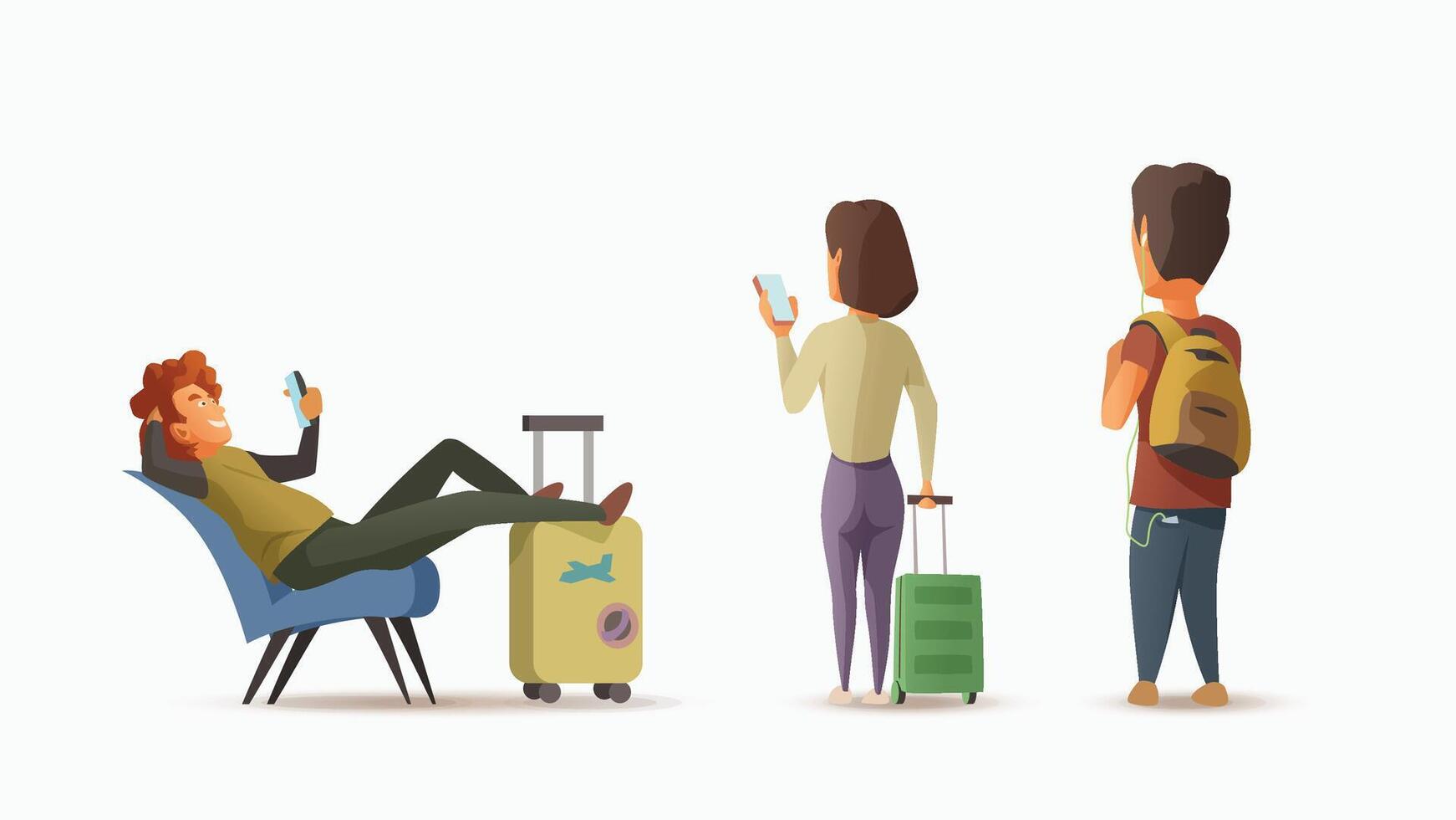 airport waiting travellers on white in set vector