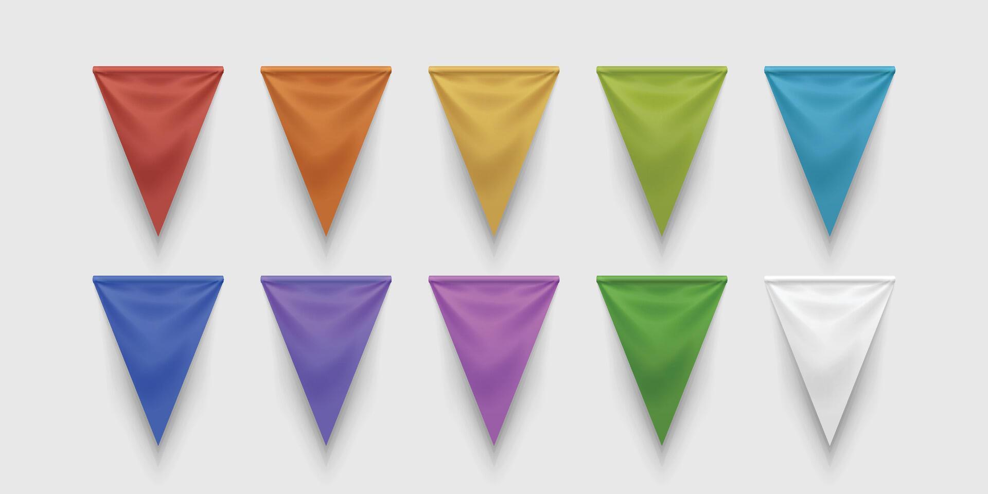 realistic fabric pennant flags in big set vector