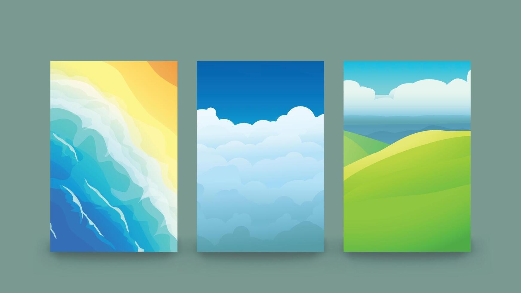 a three various nature boards in set vector