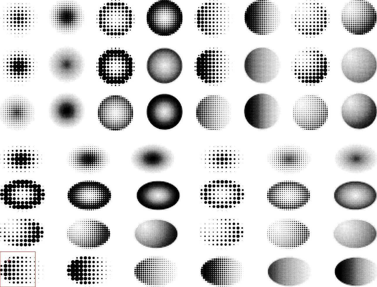 Circle gradient halftone pattern collection. Halftone dots backgrounds. vector