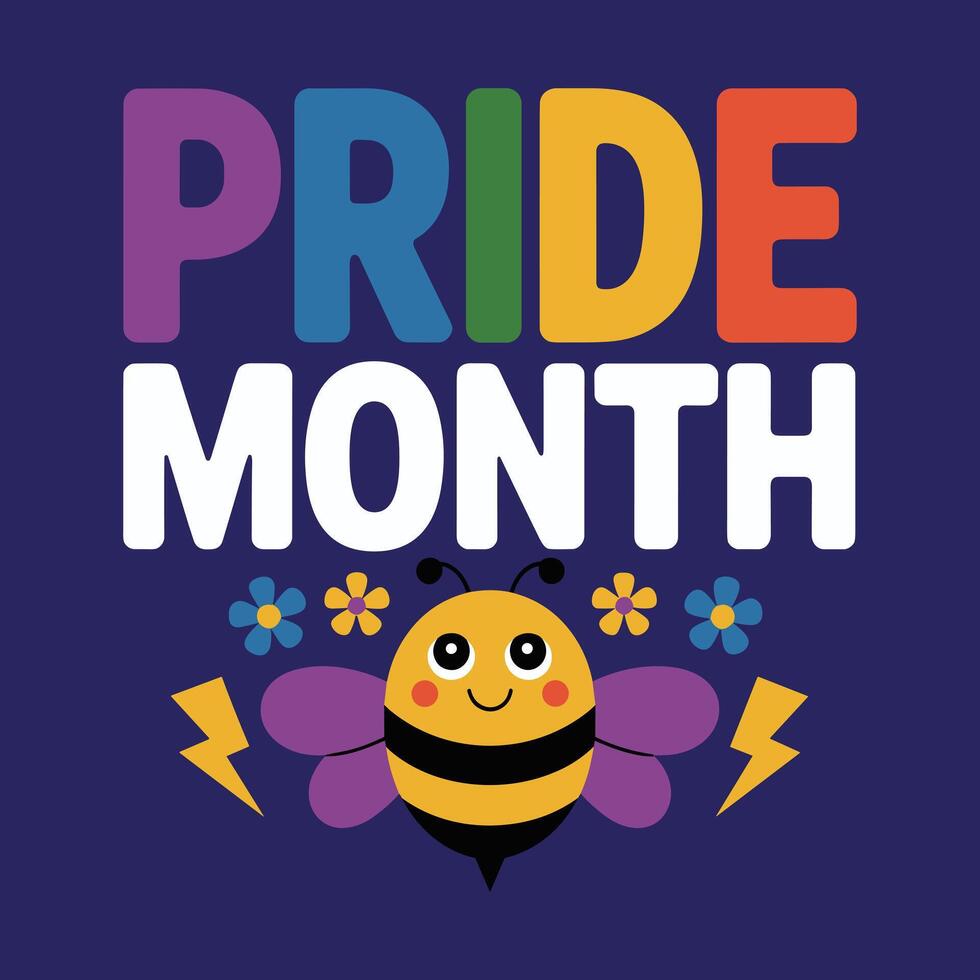 Colorful Pride Month design with a cute bee vector