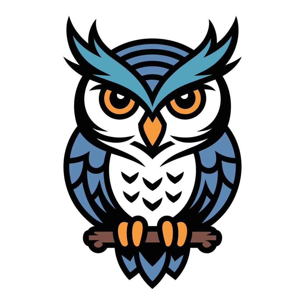 Stylized owl illustration perched on branch vector
