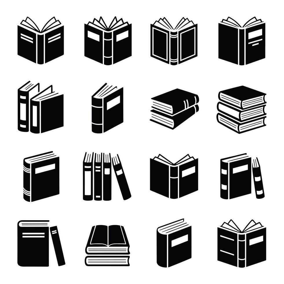 Collection of book icons open closed stacked vector