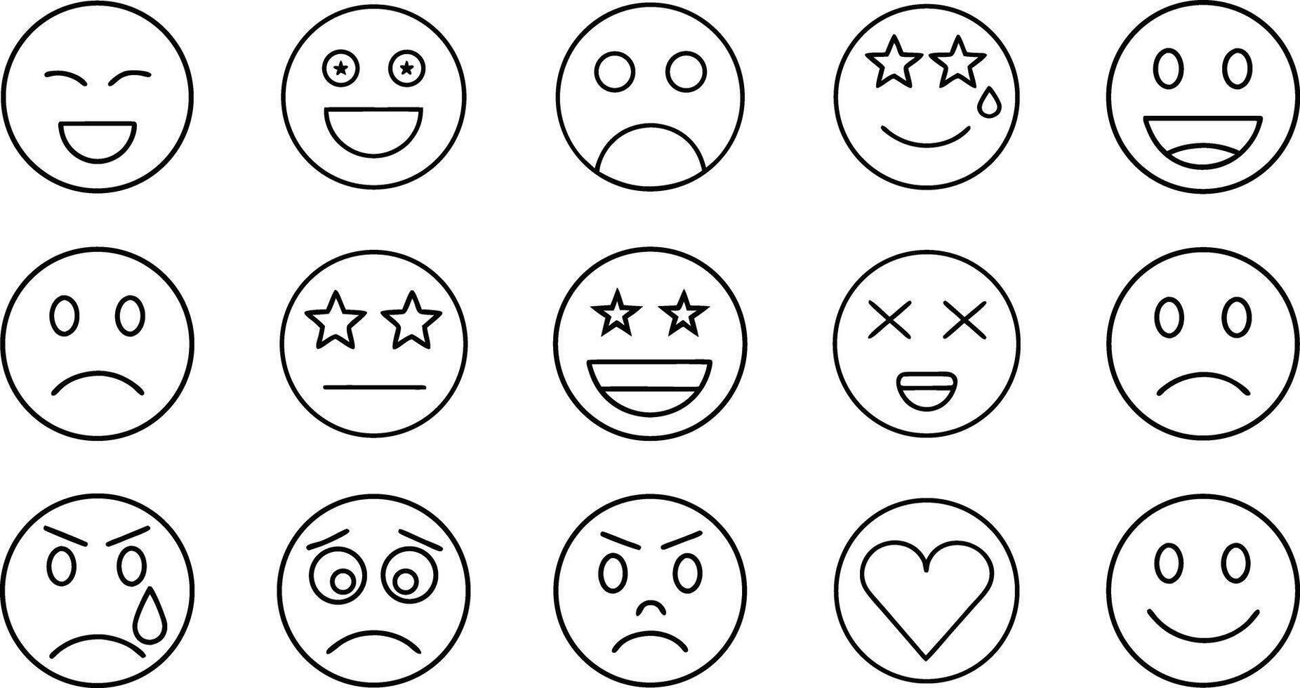 Collection of simple line emoticon faces vector