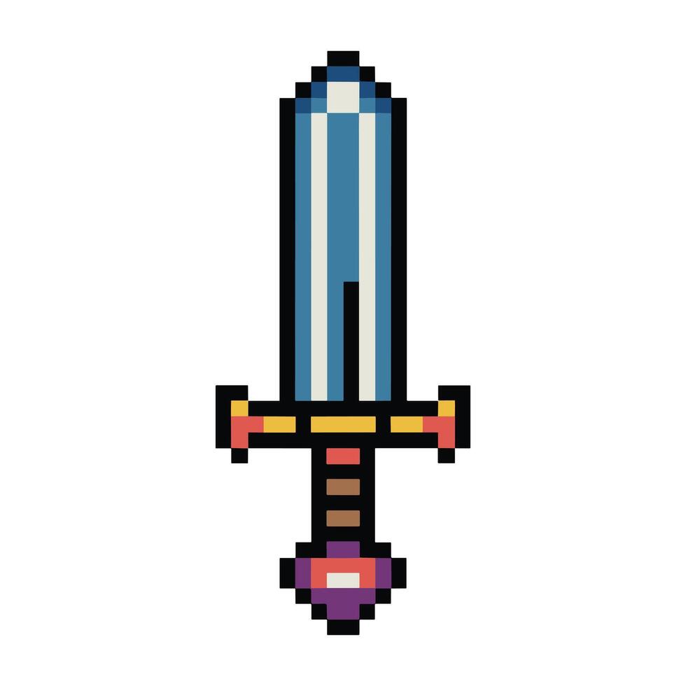 Pixel art sword game asset blue and gold vector