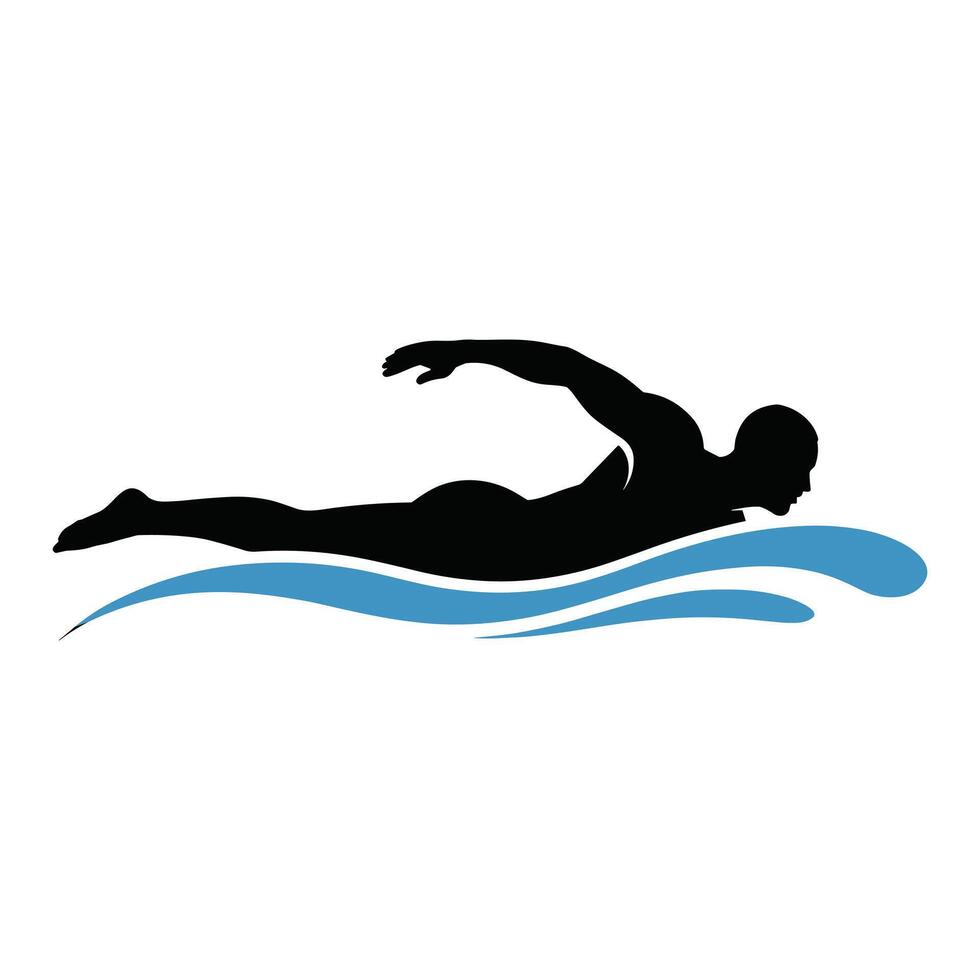 Silhouette of swimmer executing freestyle stroke in water vector