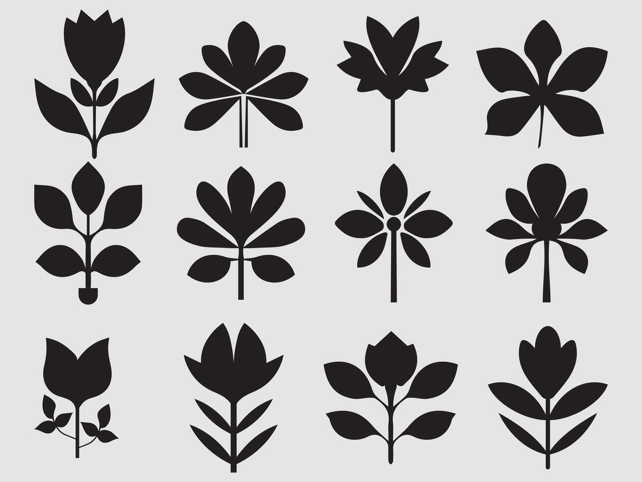 Minimal Black Flower Silhouette Icons Modern Botanical Collection vector