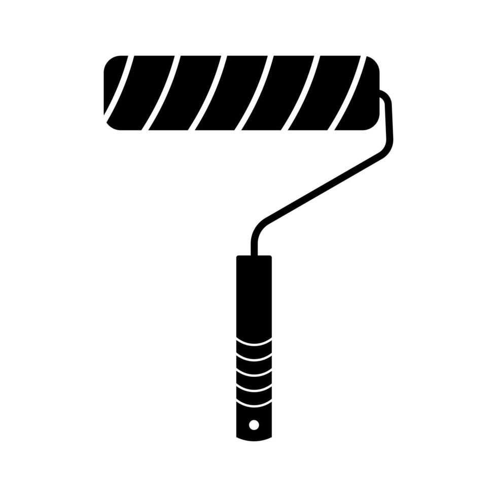 Paint Roller Illustration. The roller features a textured, striped design on the cylindrical foam portion, along with a curved handle. vector