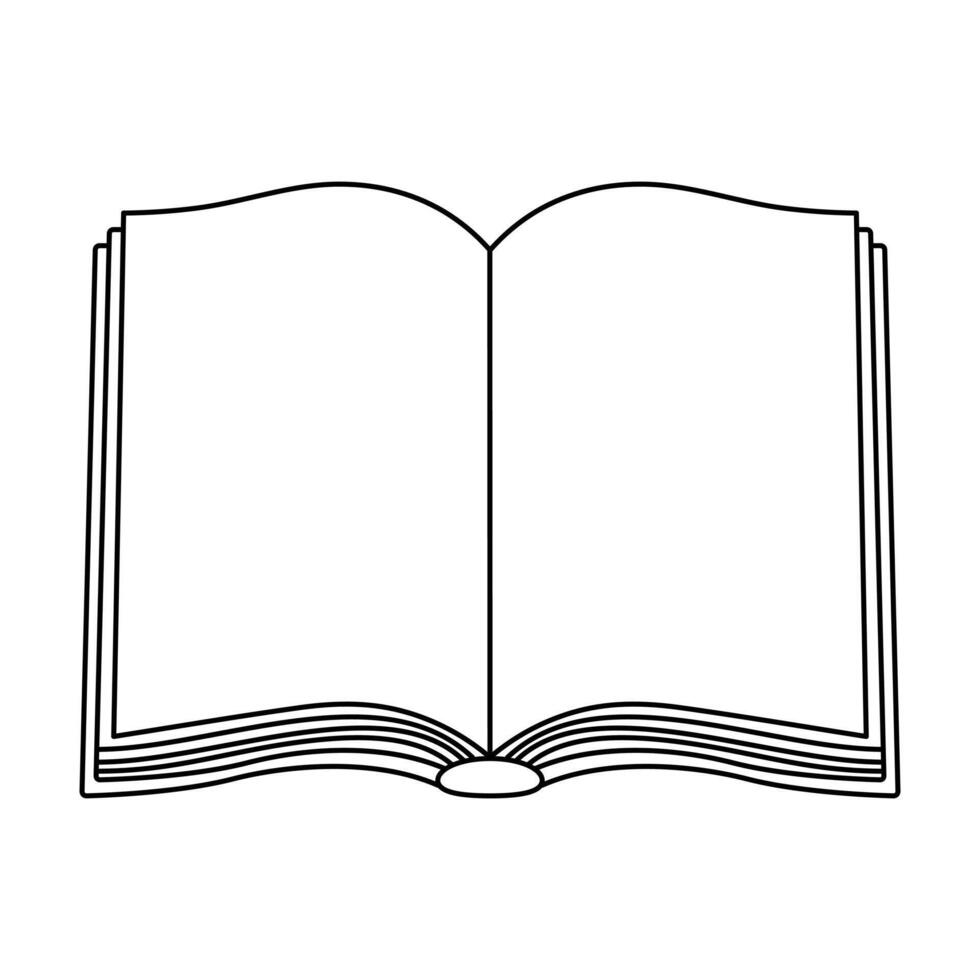 Open Book Outline Illustration. The book is depicted with evenly spaced pages and smooth, curved lines that emphasize its structure. vector