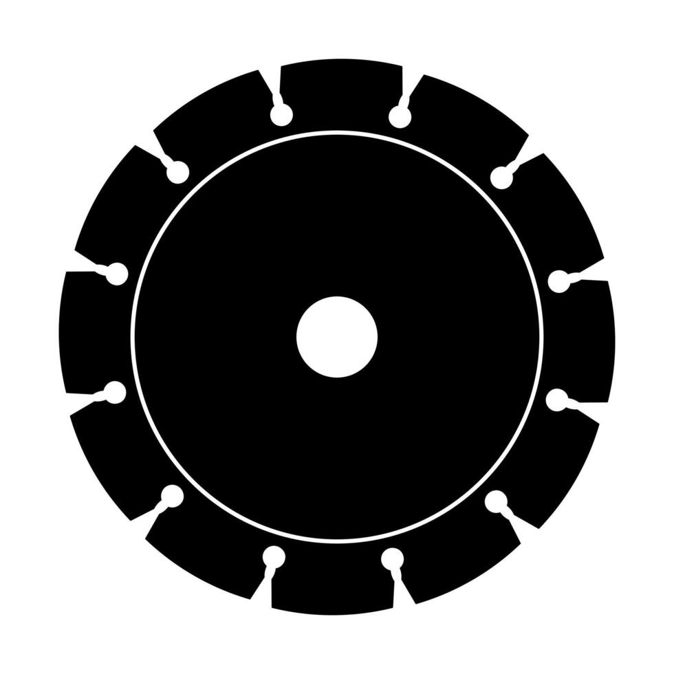 Circular Saw Blade Silhouette Illustration. The blade features a perfectly round shape with multiple sharp, evenly spaced teeth along its edge. vector