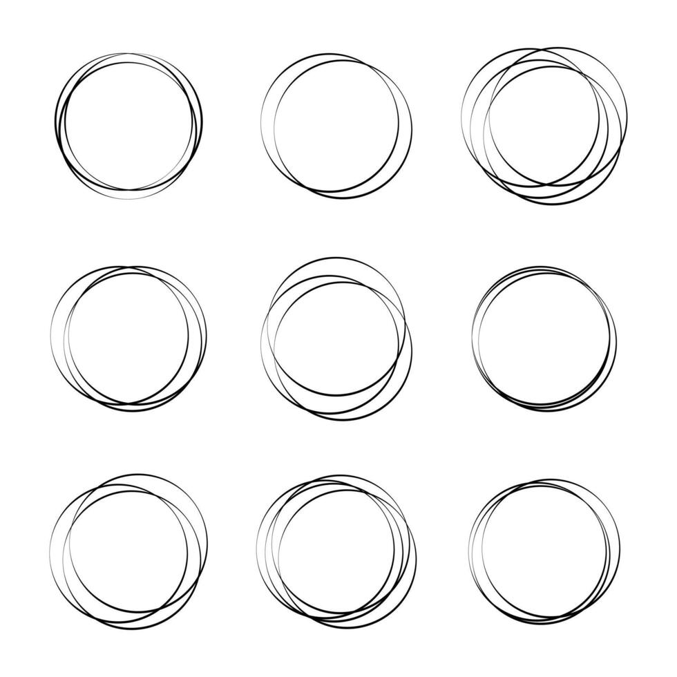 Set of Hand-drawn Scribble Circles Illustration. Set of hand-drawn scribble circles created with irregular, freeform strokes that give each shape a spontaneous, lively character. vector