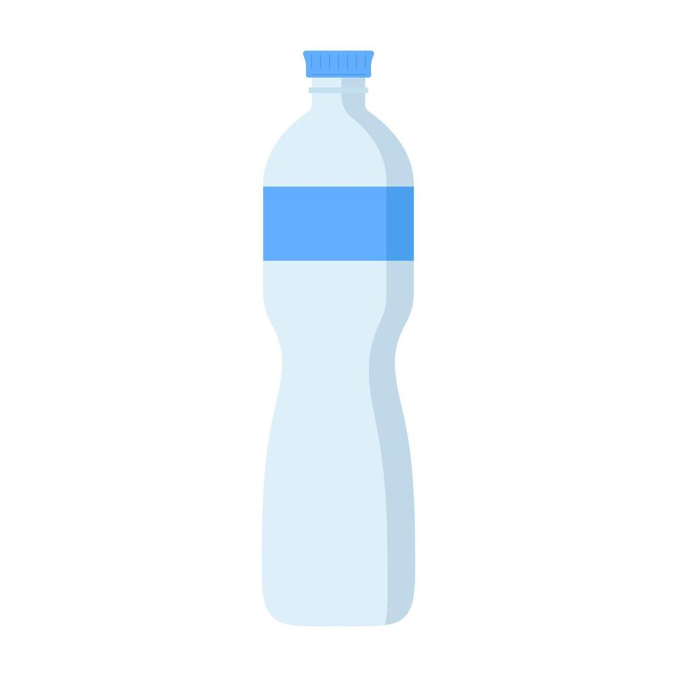 Plastic Water Bottle Illustration. The bottle features a smooth, curved design with a blue screw cap and a matching blue label around the upper part. vector
