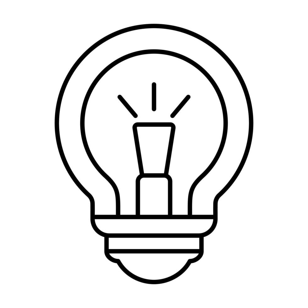 Light Bulb Line Art Illustration. This image features a minimalistic black and white line drawing of a classic light bulb. vector