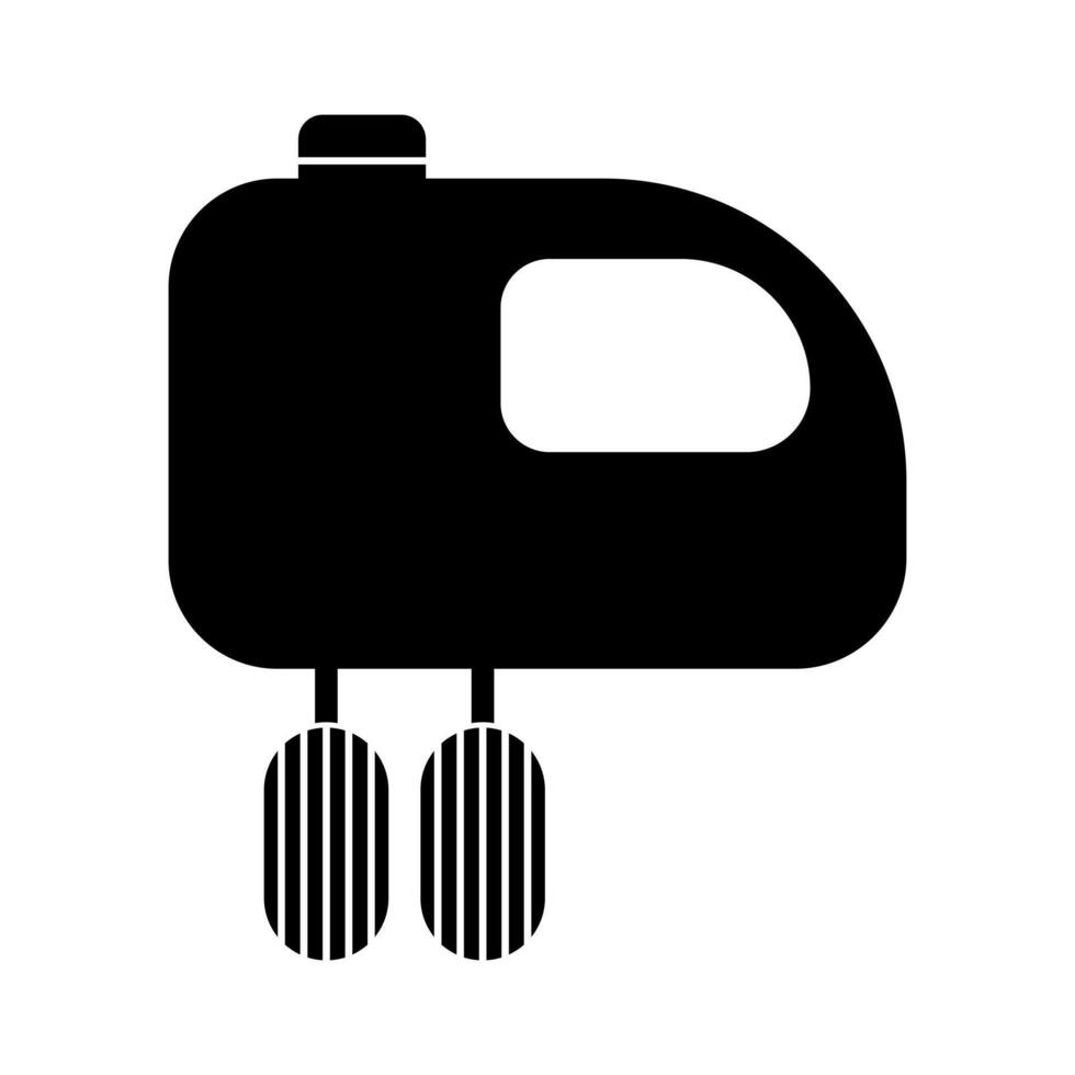 Electric Hand Mixer Silhouette Illustration. The mixer has a rounded body with a handle on top and a rectangular window like shape on the side. vector