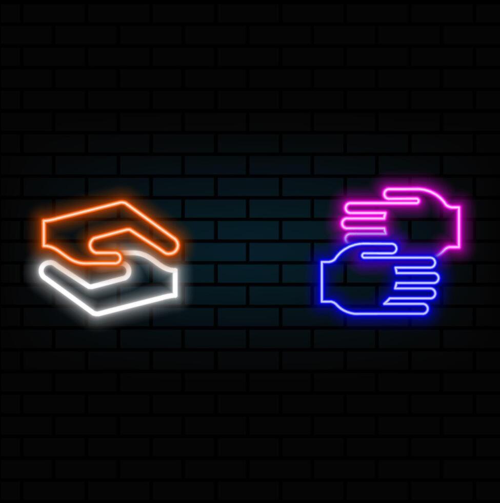 handshake.. neon style. icon image of succession planning, neon style. passing the baton, Business Relay. vector