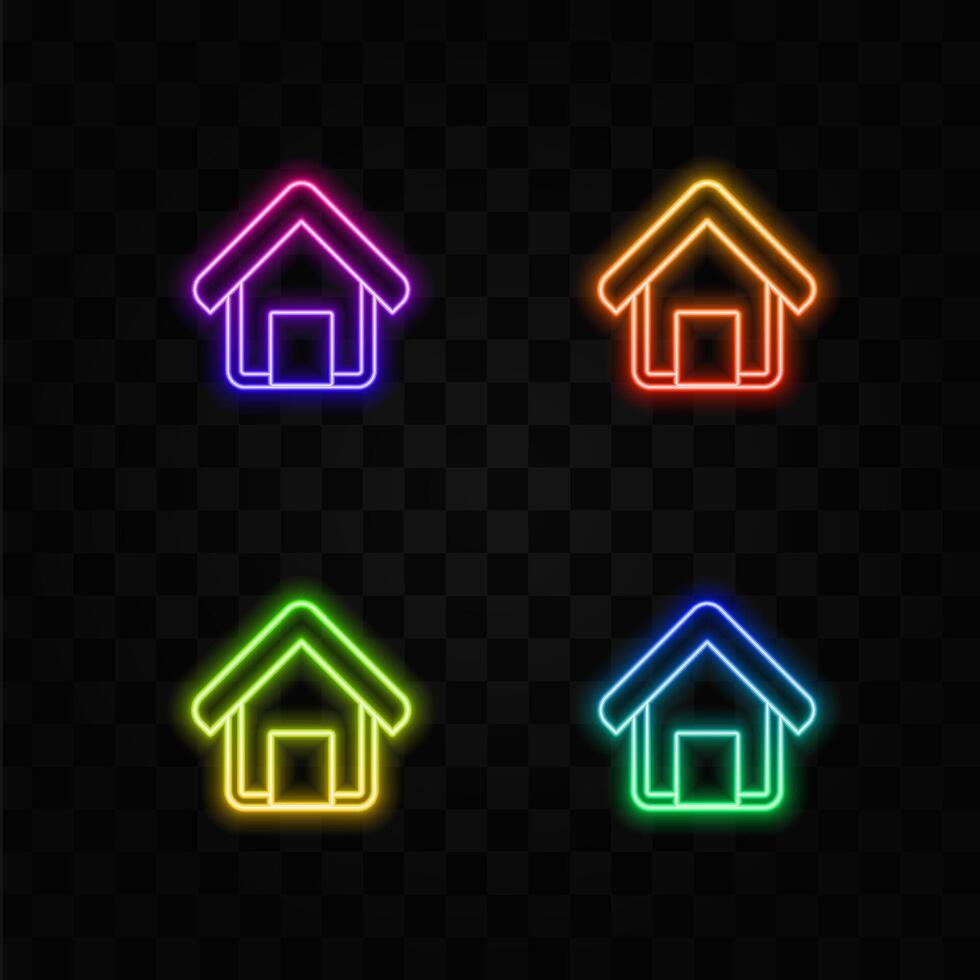 Web home page icon set for websites and applications. neon style. Simple house symbol. Flat real estate sign. Main page pictogram in filled line, thin line, outline and stroke style. vector