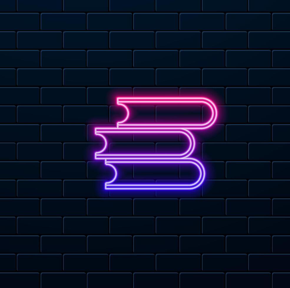 books stack linear icon. neon style.thin line illustration. school books with markers. contour symbol vector