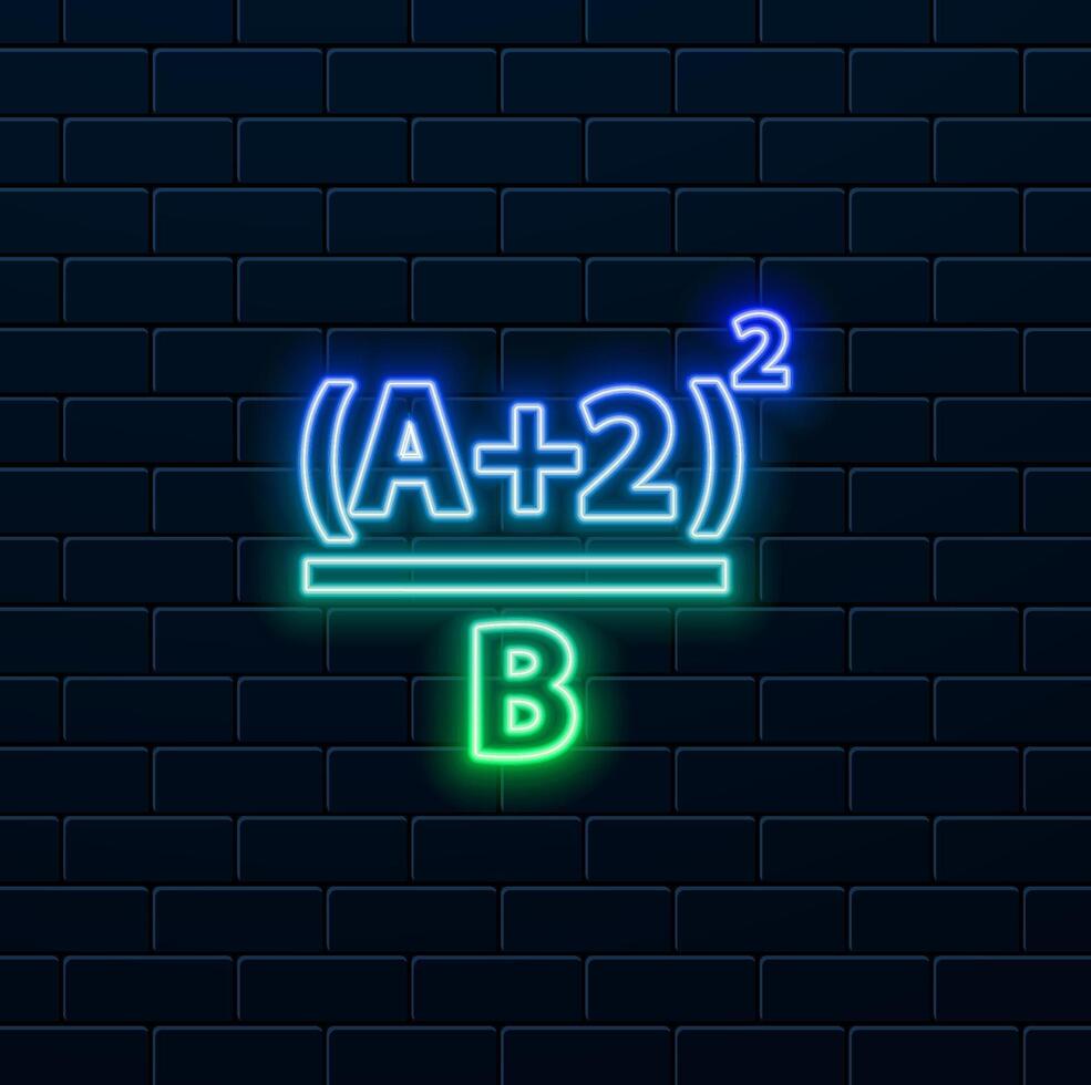 Quadratic Equation. Mathematics exercises black icon, conceptual illustration, neon style, vector